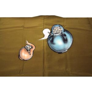 男物 迫力のあるダルマ 縁起の良い達磨柄 絵羽 正絹 長襦袢