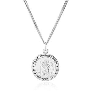 Sterling Silver Round Saint Christopher Medal with Stainless Steel Chain, 2｜kyokos