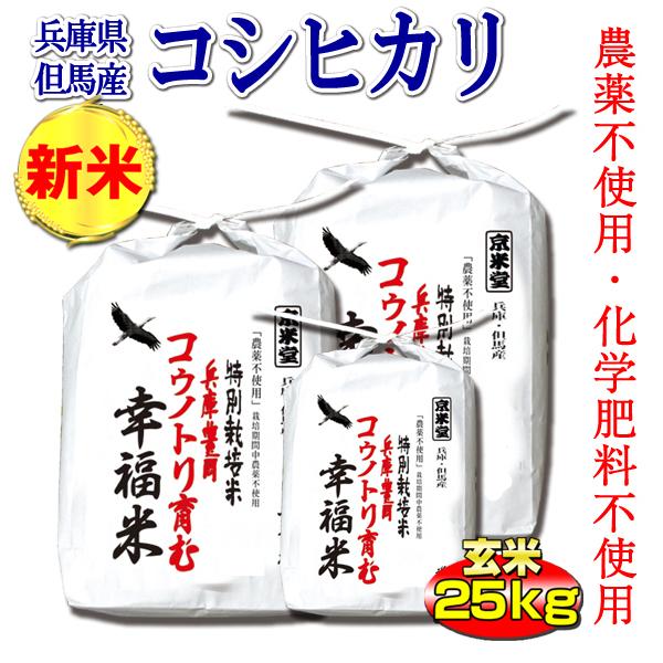 農薬不使用 お米 玄米 25kg コシヒカリ 農薬不使用 特別栽培米  兵庫県 但馬産 コウノトリ育...