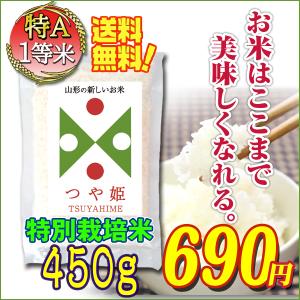 お米 つや姫 白米 玄米 450ｇ 山形県産 特A 一等米 特別栽培米 全国送料無料 メール便 令和6年産 お試し ポイント消化