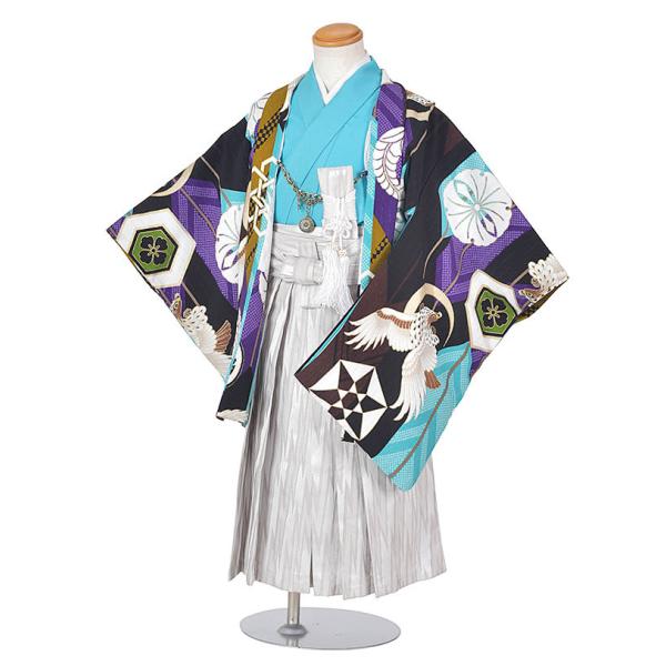 七五三 レンタル 5才着物 753 5歳袴 3歳 男の子 袴 白地タカ村田諒太×JS お正月 95c...