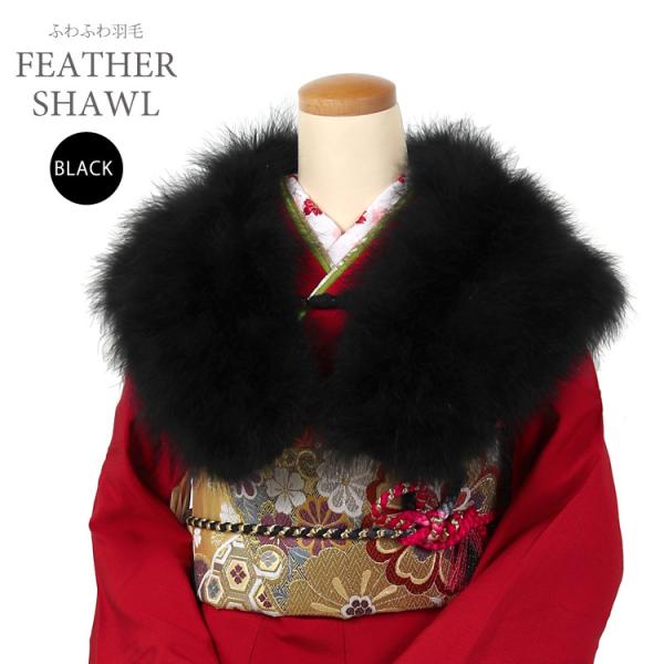 フェザーショール 黒 成人式 振袖 卒業式 袴 パーティー お正月 ショール 羽毛 振袖 着物 和装...