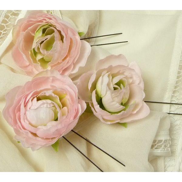 振り袖・和装・・洋ドレス用　髪飾りラナンキュラス3本セット　めちゃかわピンク