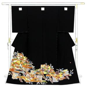 着物 京友禅 黒留袖 金駒刺繍 金彩金駒刺繍加工 乱菊に鶴 あすかや