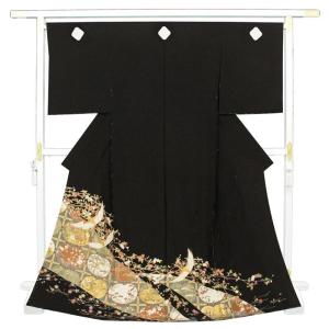 色留袖　一つ紋　金彩　金駒刺繍　松竹梅　鶴　着物　101tz 着物 京友禅 黒留袖 金駒刺繍 金彩金駒刺繍加工 乱菊に鶴 あすか