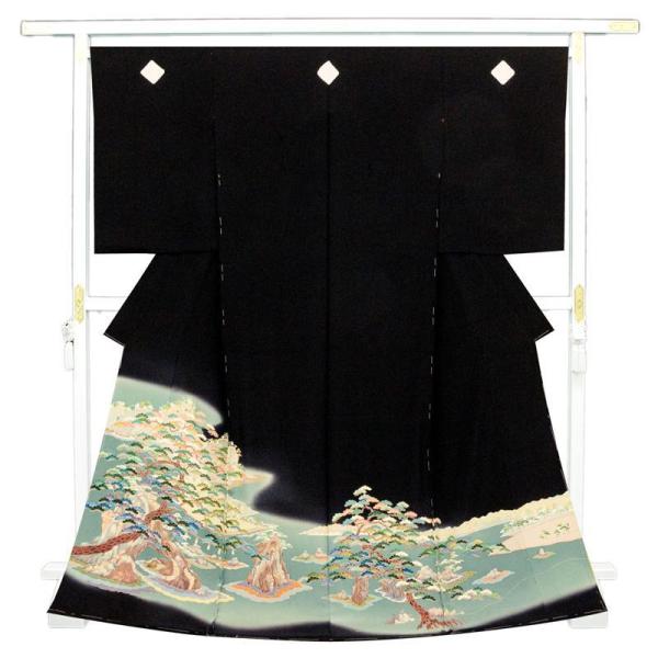 ※記念感謝祭【仕立無料】京加賀友禅手描き染め特撰黒留袖☆加賀五彩慶長風景文(10010922)