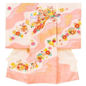 新品☆高級正絹産着（祝着）特選京友禅美術鹿の子絞り染、豪華四季花車毬文