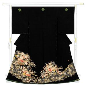 着物 京友禅 黒留袖 金駒刺繍 金彩金駒刺繍加工 乱菊に鶴 あすかや