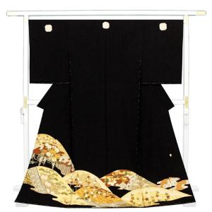 着物 京友禅 黒留袖 金駒刺繍 金彩金駒刺繍加工 乱菊に鶴 あすかや