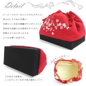【送料無料】巾着バッグ ちりめん 刺繍 花 和...の詳細画像2
