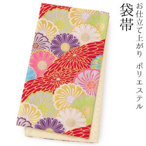 袋帯 振袖用 仕立て上り 正絹 六通 金 桜と流水 芯なし 435cm : 京の