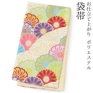 袋帯 振袖用 仕立て上り 正絹 六通 金 桜と流水 芯なし 435cm : 京の