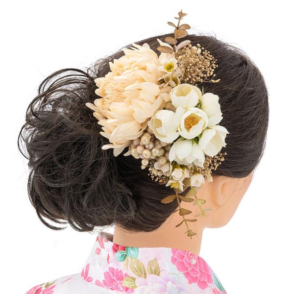 髪飾り 薄橙 菊 花 ドライフラワー 送料無料