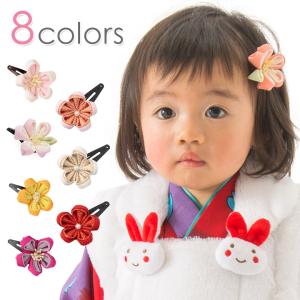 髪飾り セット 3才 クリップ ちりめん つまみ細工 かんざし 赤 ピンク