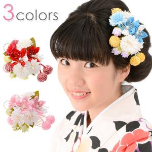 髪飾り ちりめん つまみ細工 花とぼんぼり 送料無料｜kyoto-miyabi