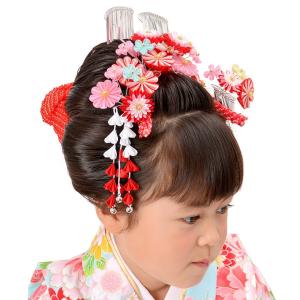 七五三　勝山簪　髪飾り　銀扇と紅梅の競演　ねじり簪　平打ち簪　鹿の子　ちん ころ 七五三 勝山簪 髪飾り 銀扇と紅梅の競演 ねじり簪 平打ち簪 鹿の子