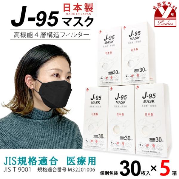 京都室町st. 【まとめ買い5個組】サージカルマスク 不織布 3d 立体 日本製 j95 正規品 J...