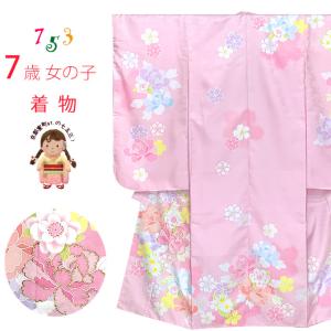 子供着物 銘仙 アンティーク 昔 女児用 赤 多色 縞 植物柄 レトロ 昔