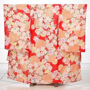 産着レンタル(夏用)|女児産着レンタル(お宮参り)1063赤地に桜(化繊)