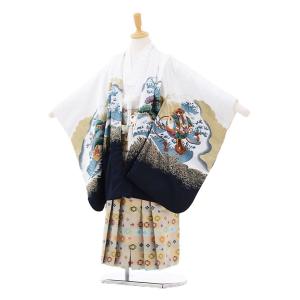 七五三 レンタル 5歳 着物(5歳男の子袴)5159白地鷹に宝舟×白糸袴