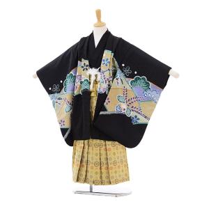 七五三 レンタル 5歳 着物(5歳男の子袴)5168黒地染分鷹×ベージュ袴