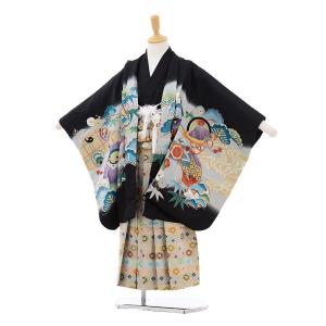 七五三 レンタル 5歳 着物(5歳男の子袴)5170黒地かぶ...