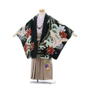 ★簡単袴へ★七五三 レンタル 5歳 着物(5歳男袴)5484 ダークグリーン 波に鶴