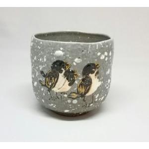 九谷焼 茶道具 抹茶茶碗 青粒鉄仙（新古今和歌集細字入り） 錦泉作