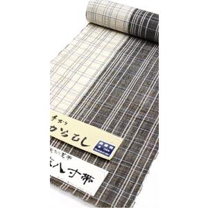 名古屋帯 八寸 夏 麻 日本製 仕立て付き モノクロ ツートン 白 黒