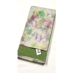 半幅帯 着物 浴衣 綿 日本製 すぐ使える リバーシブル マルチカラー ぼかし グリーン レース