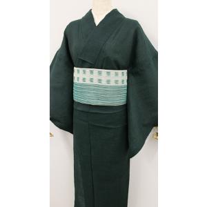 中古 紬 正絹 こげ茶地に麻の葉文様 袷着物 裄67 Mサイズ リサイクル