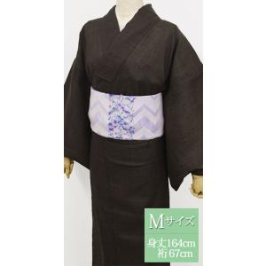 夏 着物 麻 近江ちぢみ プレタ 洗える 仕立て上がり Mサイズ 無地 焦げ茶 ブラウン