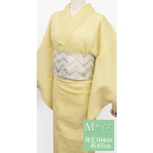 夏 着物 麻 近江ちぢみ プレタ 洗える 仕立て上がり Lサイズ 無地 レモンイエロー 黄色