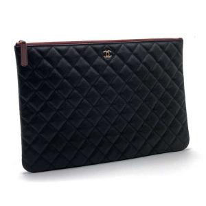 CHANEL シャネル クラシック ラージ ポーチ ブラック グレインドカーフスキン A82552 Y83470 マトラッセ クラッチバッグ 【未使用】｜kyoto-yorozuya