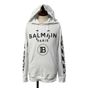 BALMAIN バルマン パーカー コットン ホワイト ブラック メンズ #M 115 8485 フーディー ロゴ 【中古】｜kyoto-yorozuya