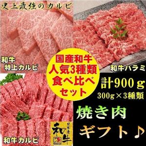 焼き肉  肉 ギフト 国産 牛肉 和牛 食べ比べセット 人気３種900g (特上カルビ300g 上カルビ300g ハラミ300g)