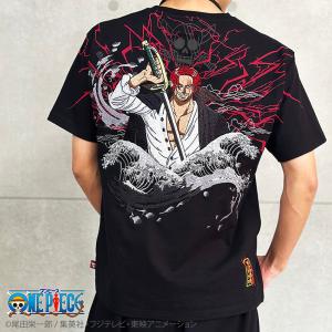 絡繰魂 からくりだましい × ONE PIECE ワンピース 赤髪のシャンクス 半袖Tシャツ 242002 半袖 Ｔシャツ Tee カットソー 四皇 赤髪 シャンクス 刺繍｜和柄・スカジャン専門店 BSCギャラリー京都