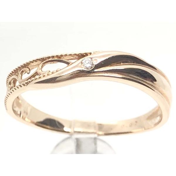 透かし彫り 指輪  蔦 波 唐草 ミル打ち マリッジリング ダイヤ ミル打ち リング K18 ゴール...