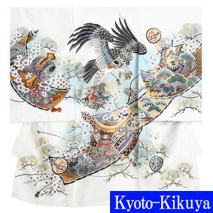 お宮参り レンタル着物 産着 男の子初着 B27 白地 鷹 兜