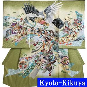 お宮参り レンタル着物 産着 男の子初着 B48 正絹鶯色地