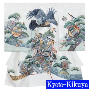 お宮参り レンタル着物 産着 男の子初着 B61 白地 鷹 兜