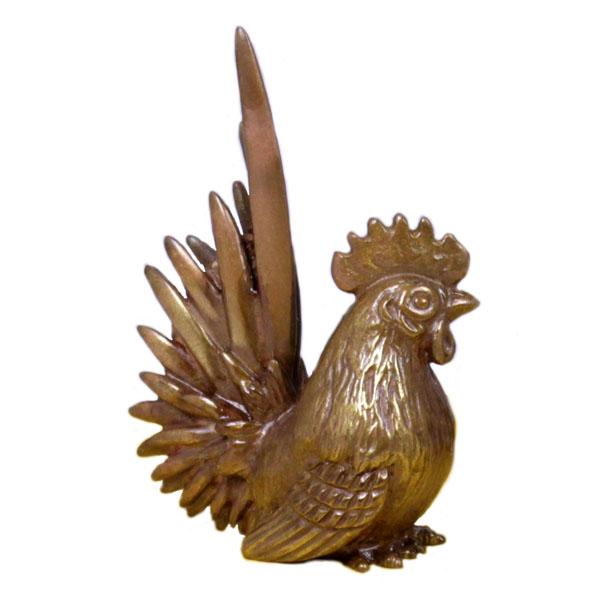 置物 干支（黄銅製）酉・鶏・にわとり・ニワトリ チャボ 雄 大