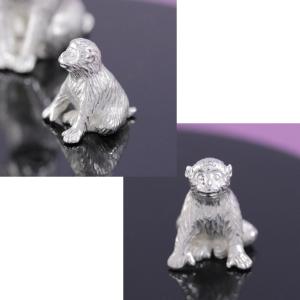 置物 干支(銀製)申・猿・さる・サル 母子猿 座の詳細画像2