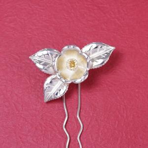 簪・かんざし(銀製) 椿・つばき・ツバキ 金彩色入の詳細画像1