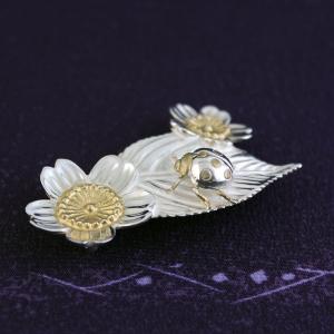 帯留(銀製)桜・さくら 霞桜 二花一葉に天道虫...の詳細画像4