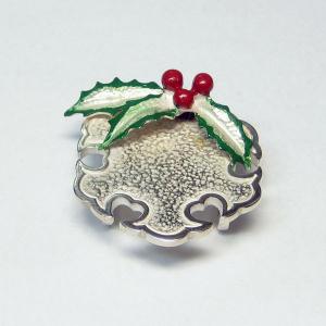 帯留(銀製)雪輪に柊・ひいらぎ・ヒイラギ 三葉 彩色の詳細画像4