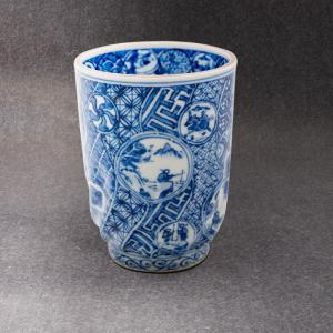 京焼・清水焼 色絵間取牡丹山水捻湯呑 加藤雲泉（雲泉窯） : 京焼