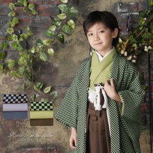 七五三 男の子 5歳 袴 市松 着物 セット 羽織袴セット はかま フルセット ５歳 5才 五歳 着物セット 販売 カッコイイ｜kyotorurihinagiku