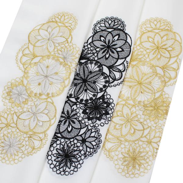 半衿 刺繍 半襟 白 洗える レース風 金 銀 黒 ゴールド シルバー ブラック 七宝 振袖 袴 成...