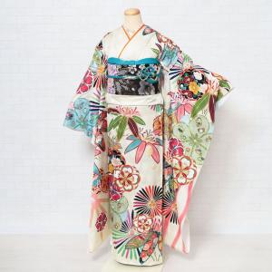 仕立付き 正絹 振袖 単品 金彩 ホワイト 桜 f-718-t 絹100% 成人式